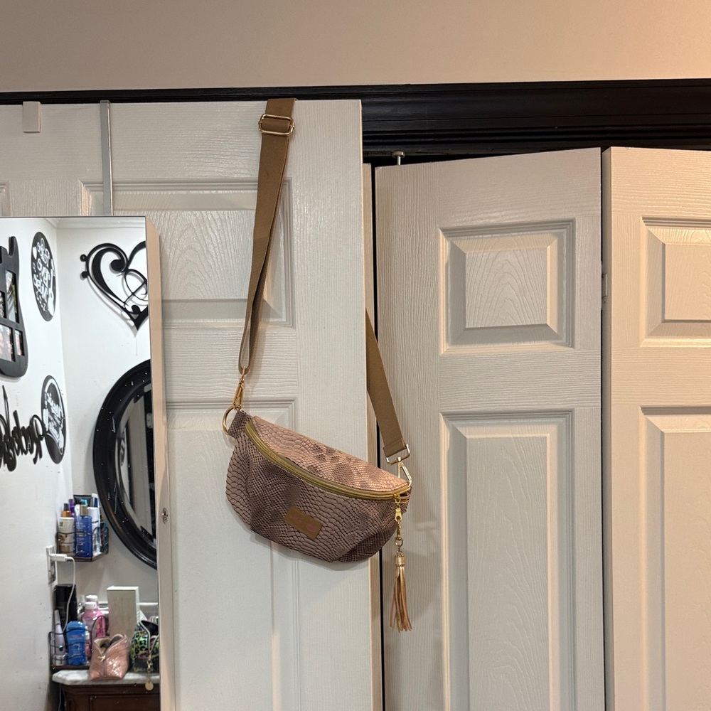 Makeup Junkie Brown Crossbody Bag with Gold Accents